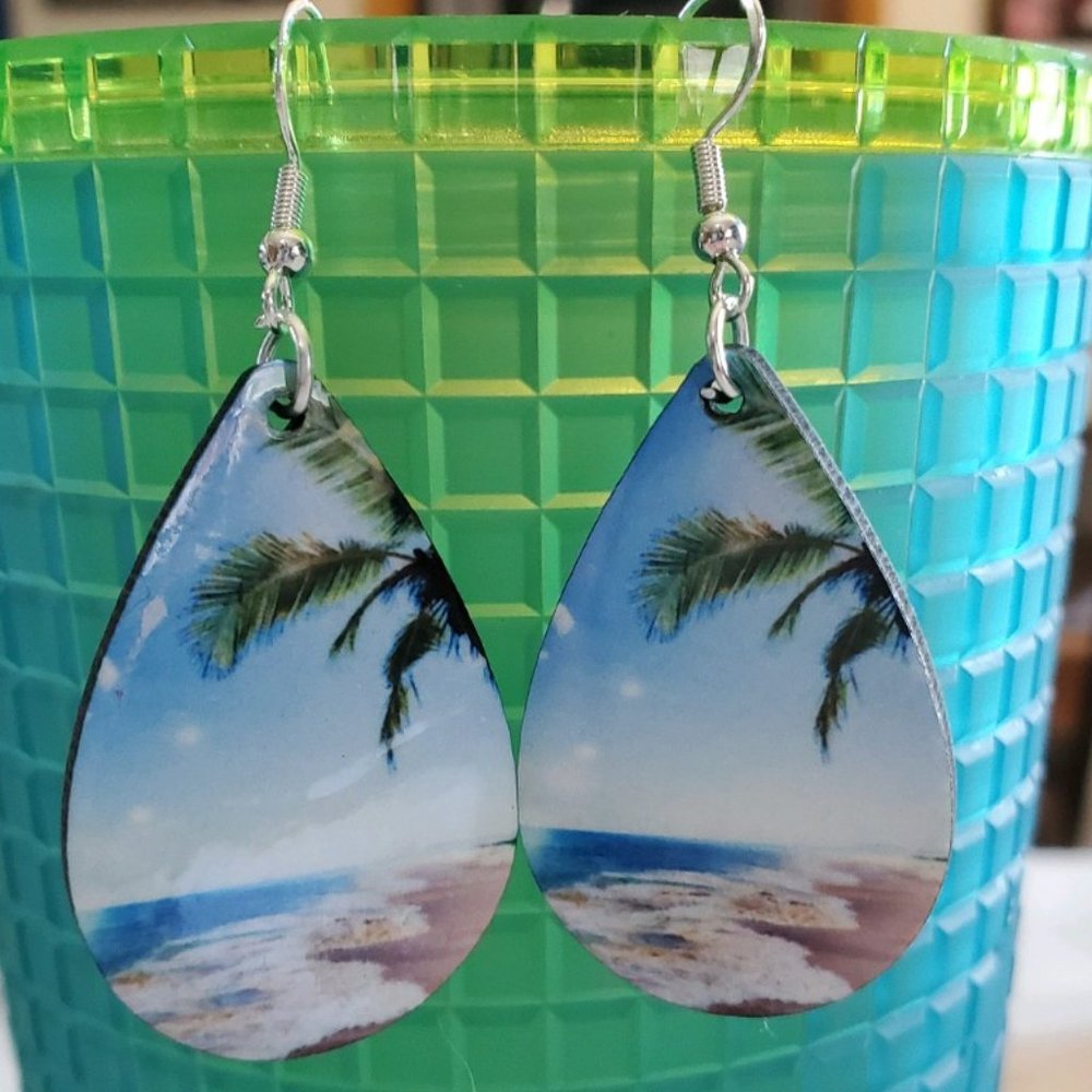 Ocean Palm Tree Teardrop Earrings
